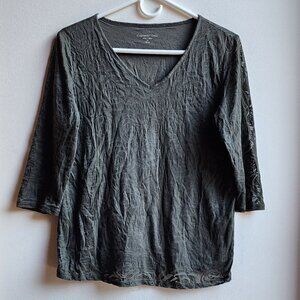 Coldwater Creek Green Stenciled V-Neck Short Sleeve Jersey Size Medium